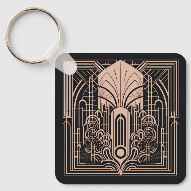 Custom Name Art Deco Key Ring (Front)