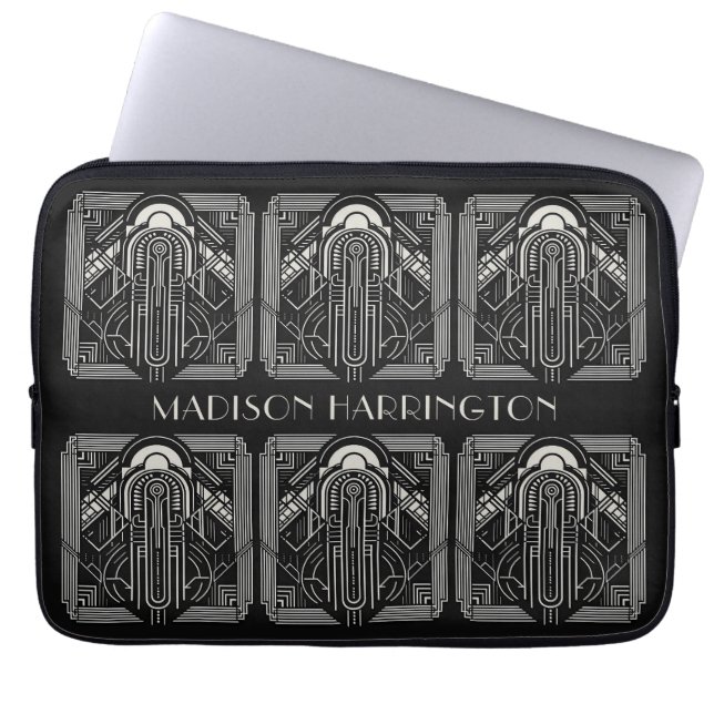 Custom Name Art Deco Laptop Sleeve (Front)