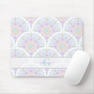 Custom Name Art Deco Pastel Rainbow Floral Mandala Mouse Mat