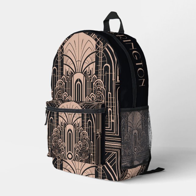 Custom Name Art Deco Printed Backpack (Back Corner Right)