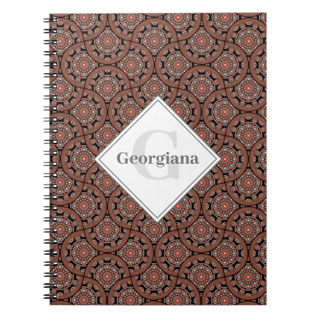 Custom Name Art Deco Safari Sunset Boho Mandala Notebook (Front)