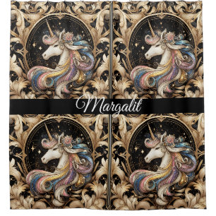 Custom Name Art Nouveau Pastel Rainbow Unicorn Shower Curtain