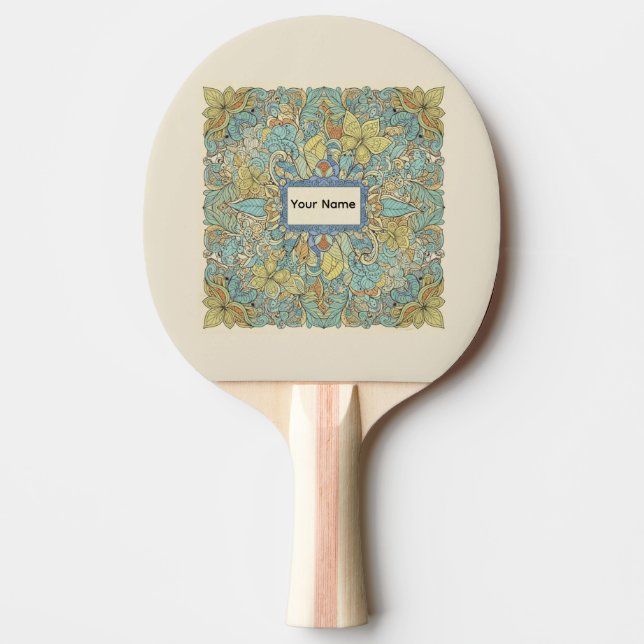 Custom Name Artistic Zentangle Ping Pong Paddle (Front)
