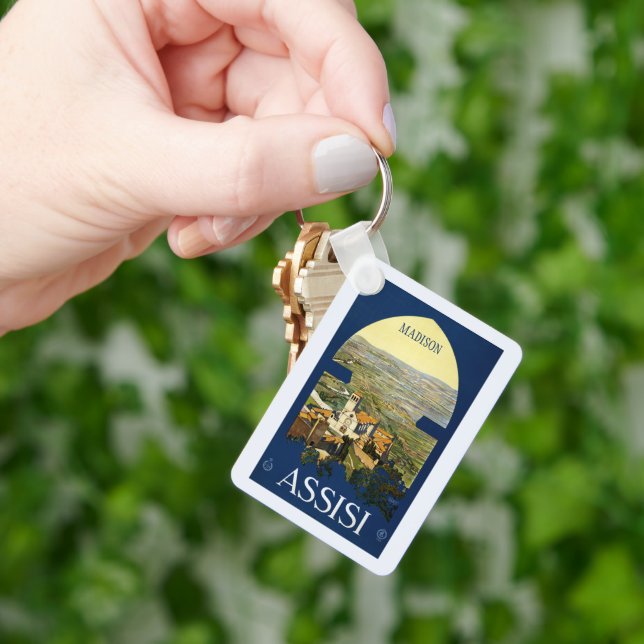 Custom name Assisi Italy Vintage Travel Key Ring (Hand)