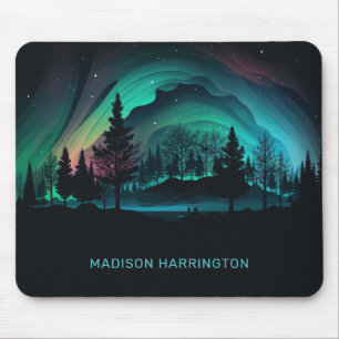 Custom Name Aurora Borealis Illustration Mouse Mat