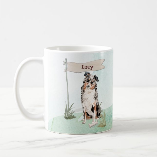Custom Name Australian Shepherd Pet Dog Coffee Mug (Left)