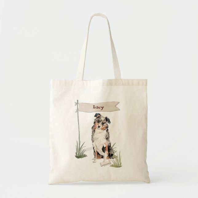 Custom Name Australian Shepherd Pet Dog Tote Bag (Front)