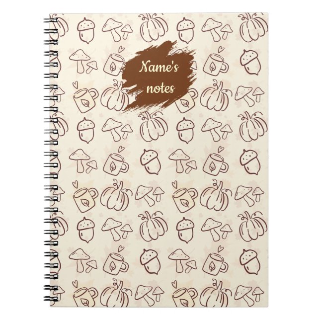 Custom Name Autumn Pattern Spiral Notebook (Front)