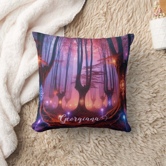 Custom Name Autumnal Enchanted Whimsigoth Forest Cushion (Blanket)