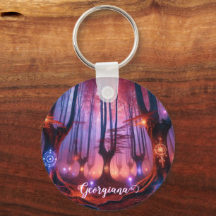 Custom Name Autumnal Enchanted Whimsigoth Forest Key Ring