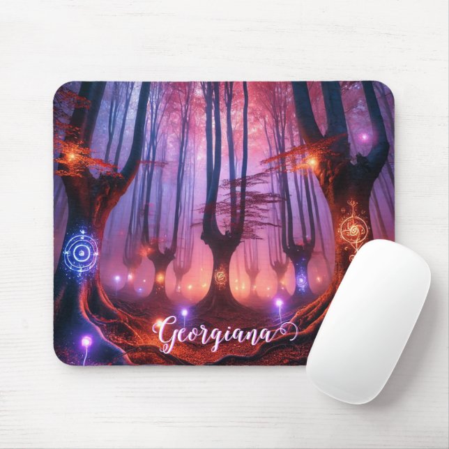 Custom Name Autumnal Enchanted Whimsigoth Forest Mouse Mat (With Mouse)