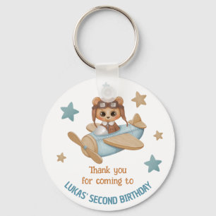 Custom Name Aviator Party Bear Birthday Thank you Key Ring