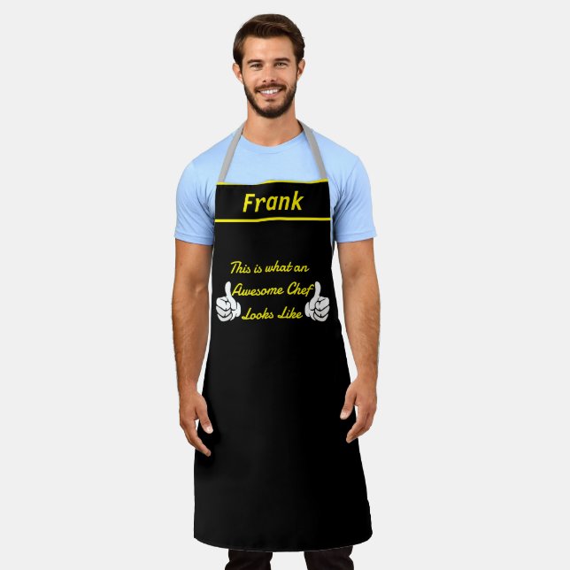 Custom Name Awesome Black Chef Personalised Apron (Worn)