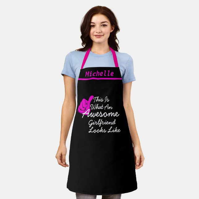 Custom Name Awesome Girlfriend GF Black Chef Baker Apron (Worn)
