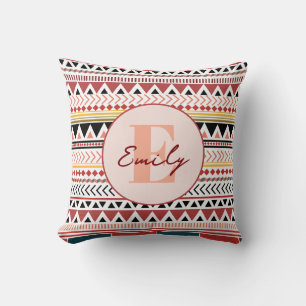 Custom Name Aztec Elegance Warm Red Ethnic Pattern Cushion
