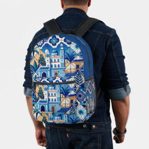 Custom Name Azulejo Tiles Pattern Printed Backpack