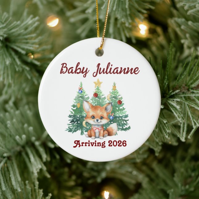 Custom Name Baby Announcement Fox Christmas Ceramic Tree Decoration (Tree)