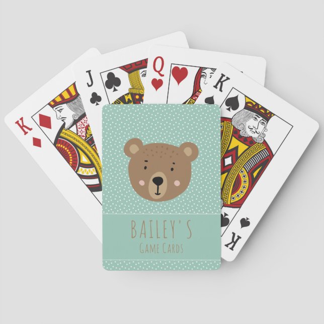 Custom name Baby bear cute kids Playing Cards (Back)