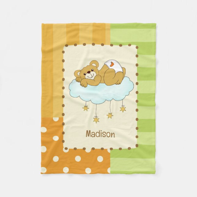 Custom Name Baby Bear Teddy Fleece Blanket (Front)