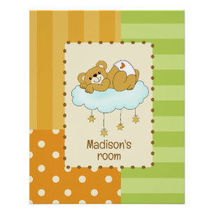 Custom Name Baby Bear Teddy Poster