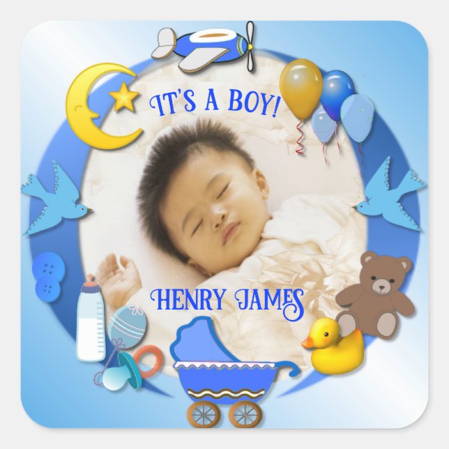 Custom Name Baby Boy  Square Sticker (Front)