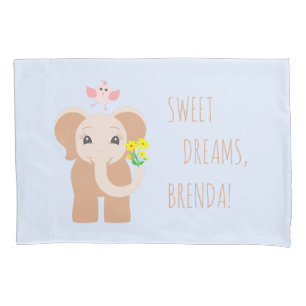 Custom Name Baby Elephant & Bird Single Pillowcase