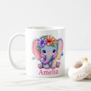 Custom Name Baby Elephant Floral Mug, For Niece Coffee Mug