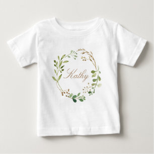 Custom Name Baby Girl Watercolor Floral Wreath-01 T-Shirt