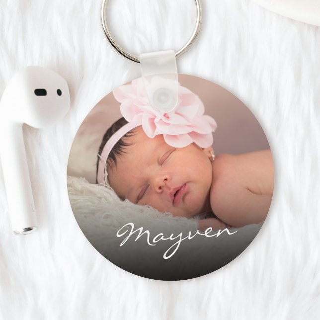 Custom Name Baby Photo Glamourous Script Key Ring (Creator Uploaded)