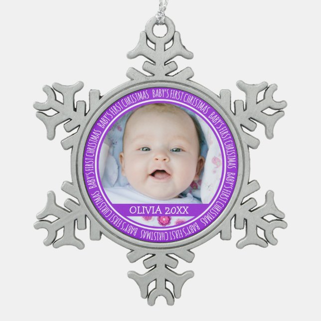 Custom Name Baby's 1st Christmas Ornament Purple (Front)