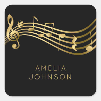 Custom Name Back&Gold Music Notes Square Sticker