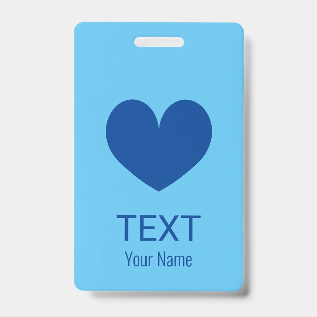 Custom name badge with blue heart logo ID badge (Front)