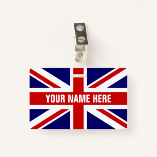 Custom name badge with British Union Jack flag ID Badge