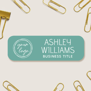 Custom Name Badge with Logo for Staff Modern Green