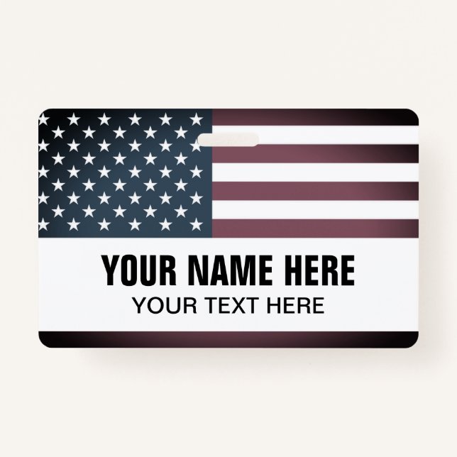 Custom name badge with patriotic American flag ID Badge (Front)