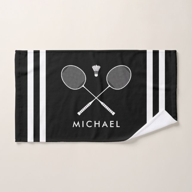 Custom Name Badminton Black Stripes Hand Towel (Hand Towel)