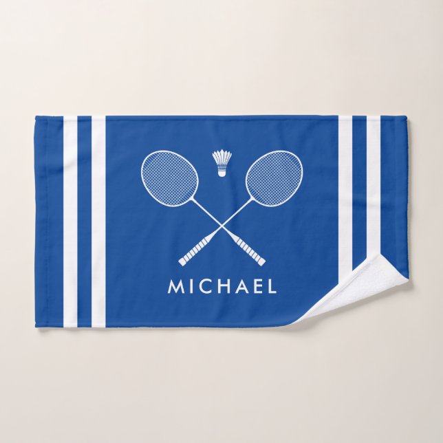 Custom Name Badminton Blue Stripes Hand Towel (Hand Towel)