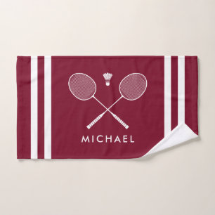 Custom Name Badminton Burgundy Stripes Hand Towel