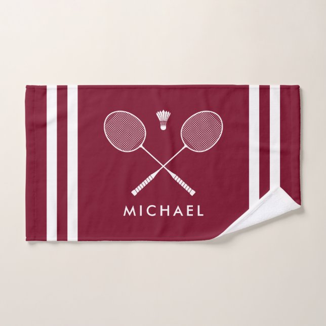 Custom Name Badminton Burgundy Stripes Hand Towel (Hand Towel)