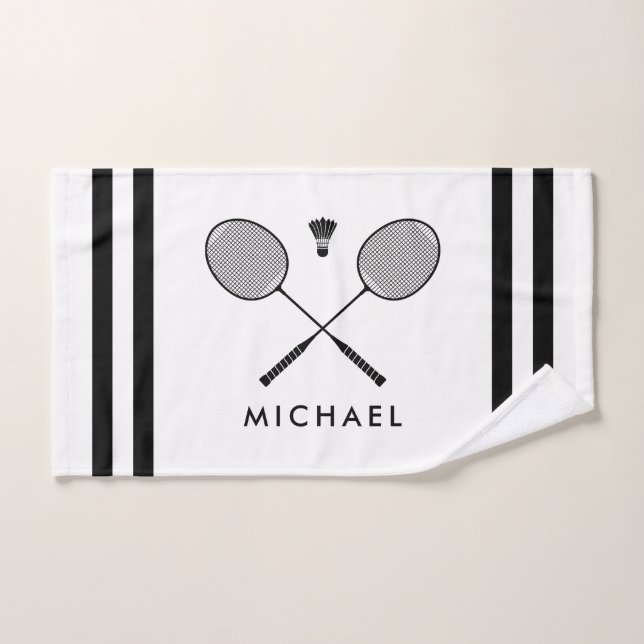 Custom Name Badminton White Stripes Hand Towel (Hand Towel)