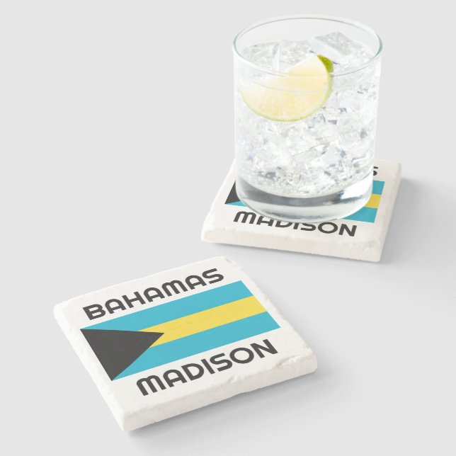 Custom Name Bahamas Flag Stone Coaster (Side)