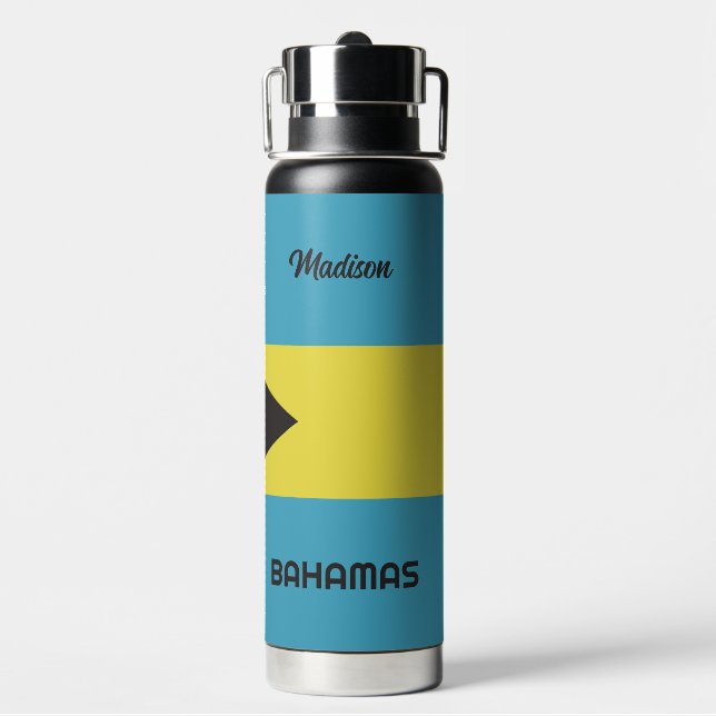 Custom Name Bahamas Flag Water Bottle (Back)