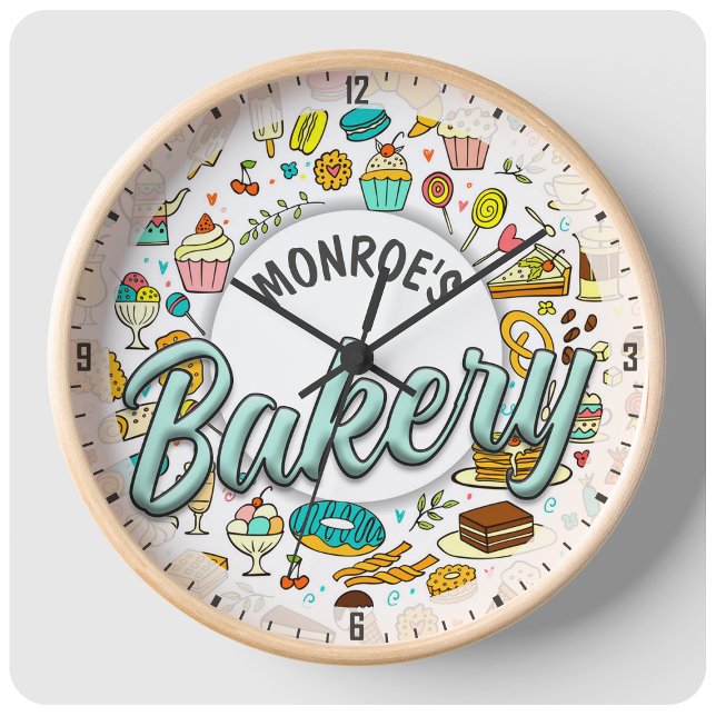 Custom NAME Baker Bakery Pastry Chef Bake Shop Large Clock (Creator Uploaded)