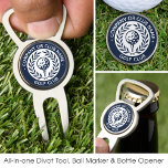 Custom Name Ball Marker Dark Blue Personalised Divot Tool<br><div class="desc">A stylish all-in-one personalised divot tool, bottle opener and ball marker! A classic design featuring a victory laurel wreath, framing a ball and tee. This editable template can be customised for a golf club, country club, company name, team player, golf club member or individual golfer. Perfect for commemorating special days,...</div>