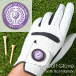 Custom Name Ball Marker Purple Personalised Golf Glove<br><div class="desc">Create your own unique golf glove and ball marker! A classic design featuring a victory laurel wreath, framing a golf ball and tee. This editable template can be customised for a golf club, country club, company name, team player, golf club member or individual golfer. Perfect for commemorating special days, corporate...</div>