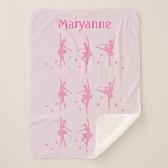 Custom Name Ballerina Ballet Dancing Pink Flowers Sherpa Blanket (Front)