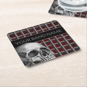 Custom Name Band Merch Rock Skull Metal Music Squa Square Paper Coaster