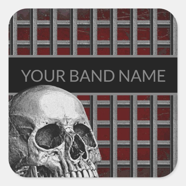 Custom Name Band Merch Rock Skull Metal Music Square Sticker (Front)