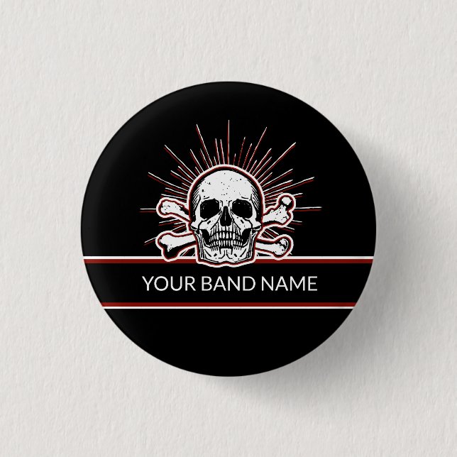 Custom Name Band Pin Skull Bones Rock & Roll Punk (Front)