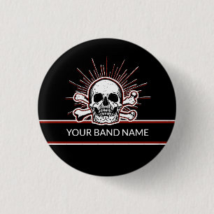 Custom Name Band Pin Skull Bones Rock & Roll Punk